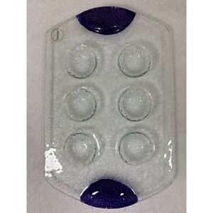 Dansk‎ Glass Deviled Egg Tray Purple Handles 6 Egg VTG Style Art Glass Hostess